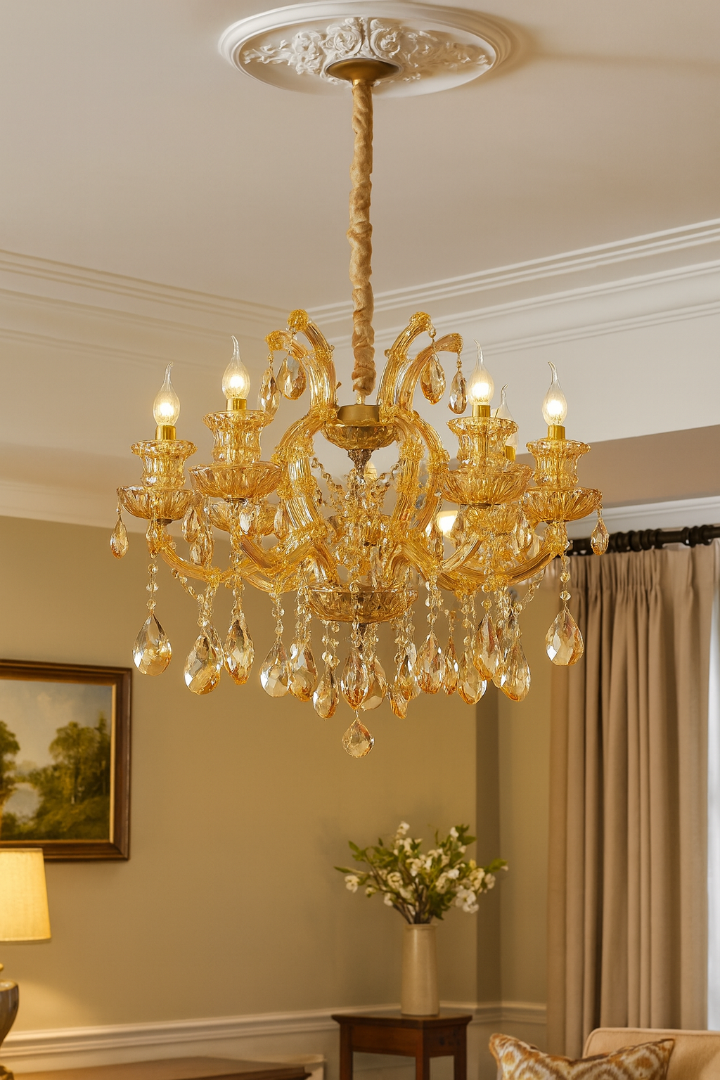 HDC 9 Lights Amber Crystal Italian Chandelier For Luxury Halls