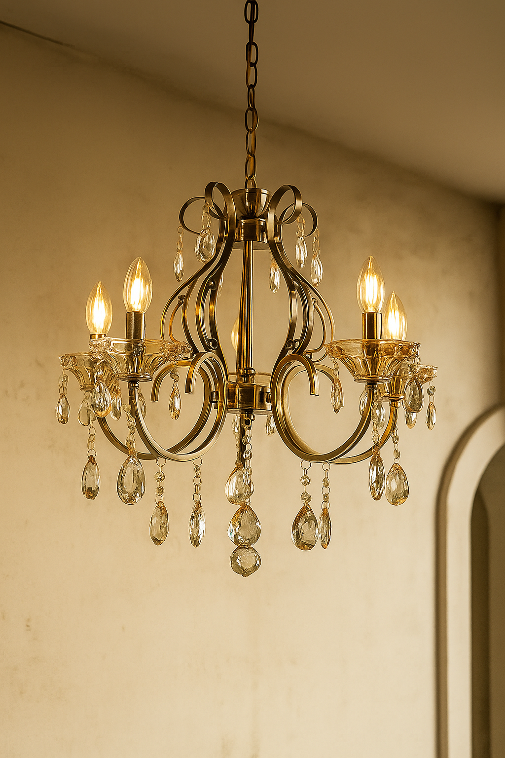 HDC 5 Lights Regal Crystal Crown Italian Chandelier For Living Room