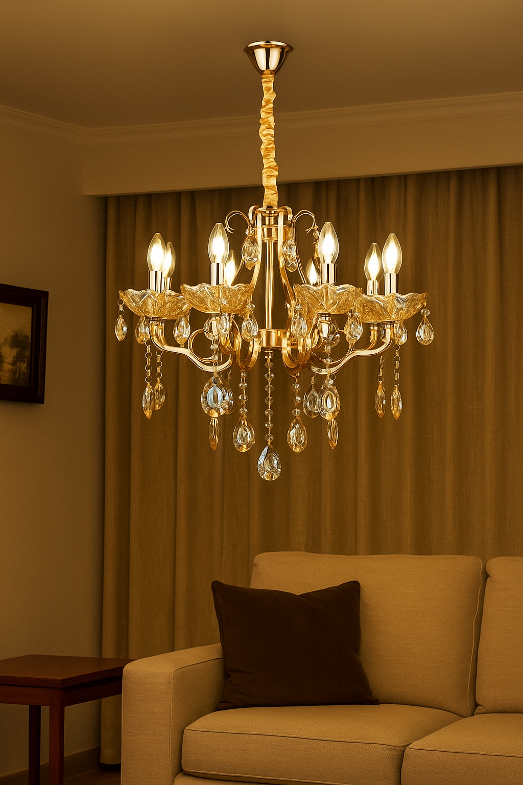 HDC 8 Lights Luxury Crystal Drop Italian Chandelier For Living Room