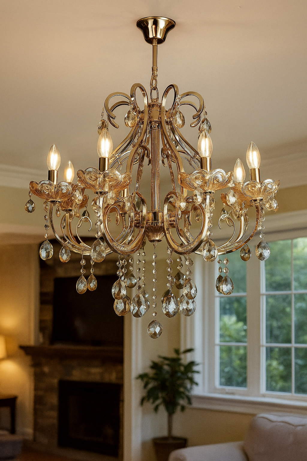 HDC 5 Lights Regal Crystal Cascade Metal Italian Chandelier For Living Room