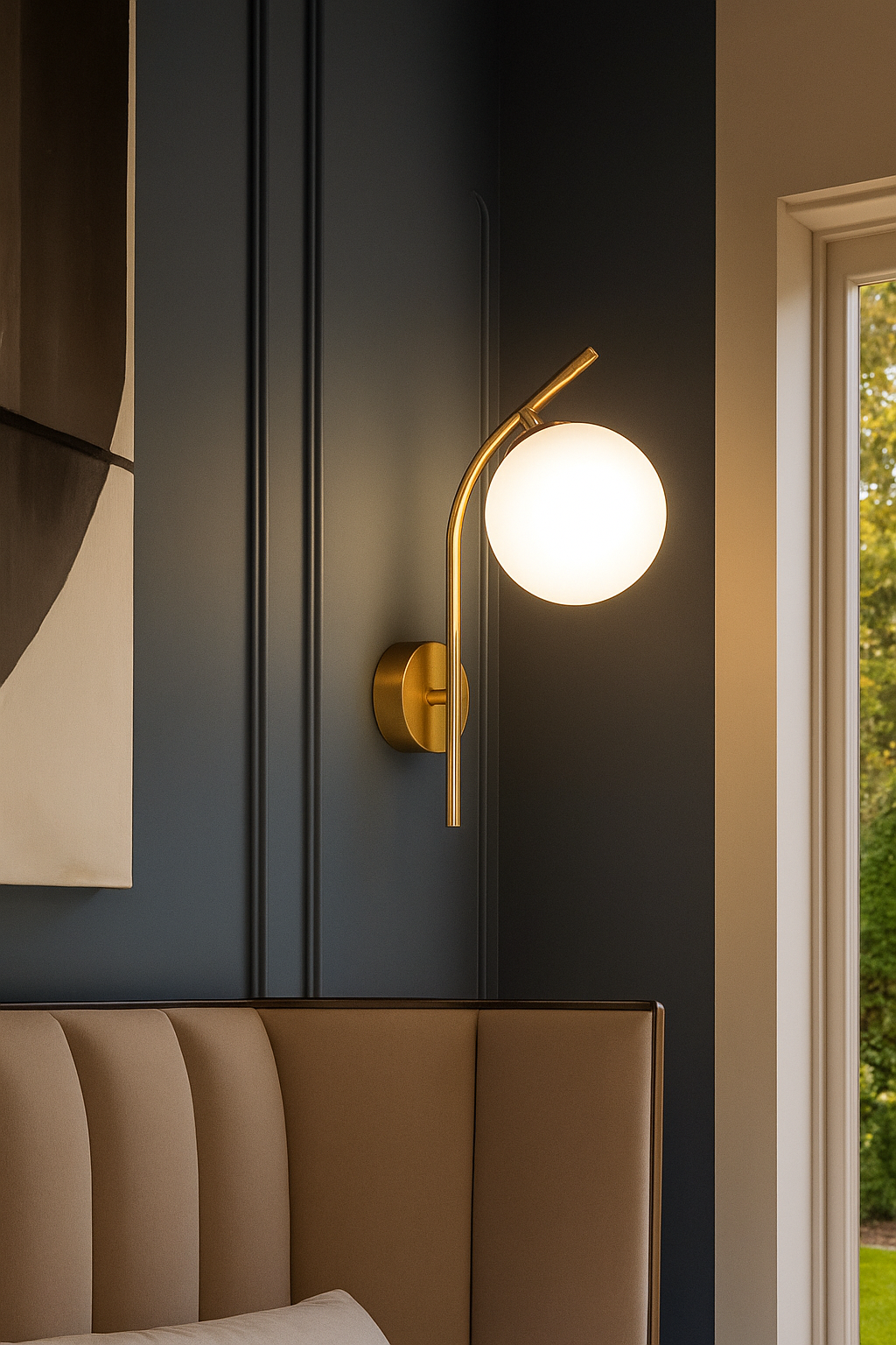 HDC Gold Frosted Glass Ball Wall Light Curved Metal