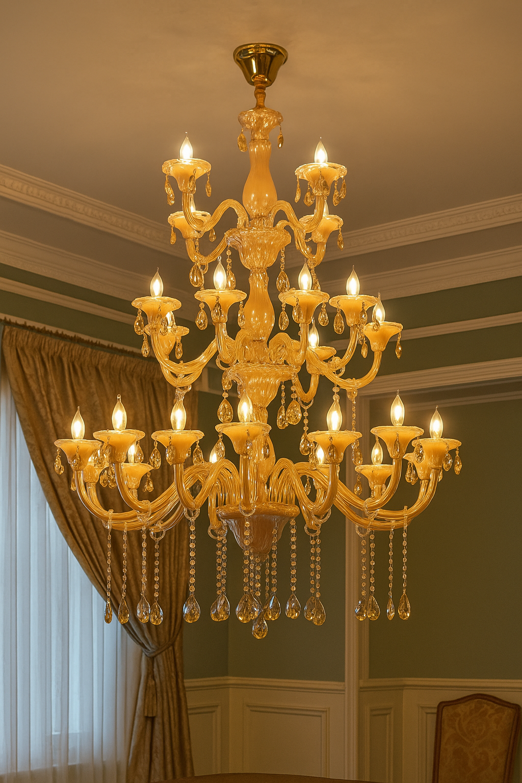 HDC 24 Lights Grand Imperial Amber Glass Italian Chandelier For Living Room