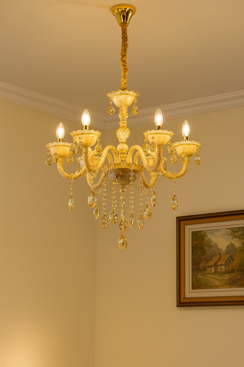 HDC 8 Lights Crystal Royale Amber Glass Italian Chandelier For Living Room