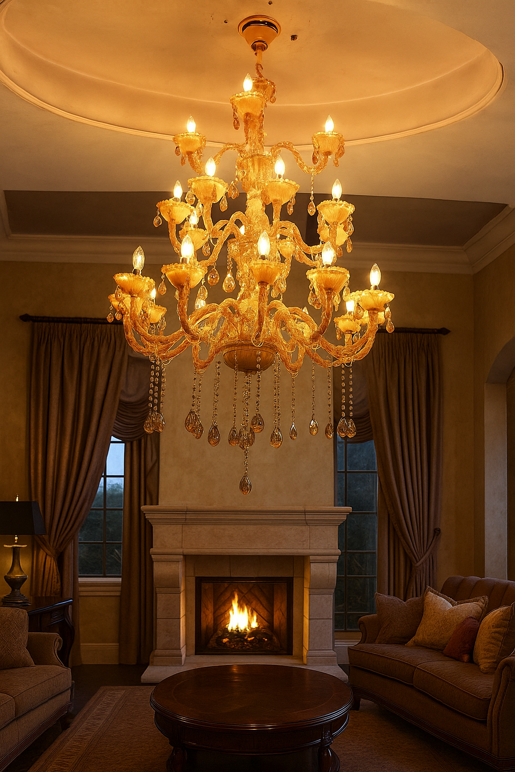 HDC 24 Lights Majestic Amber Grandeur Glass Italian Chandelier For Living Room