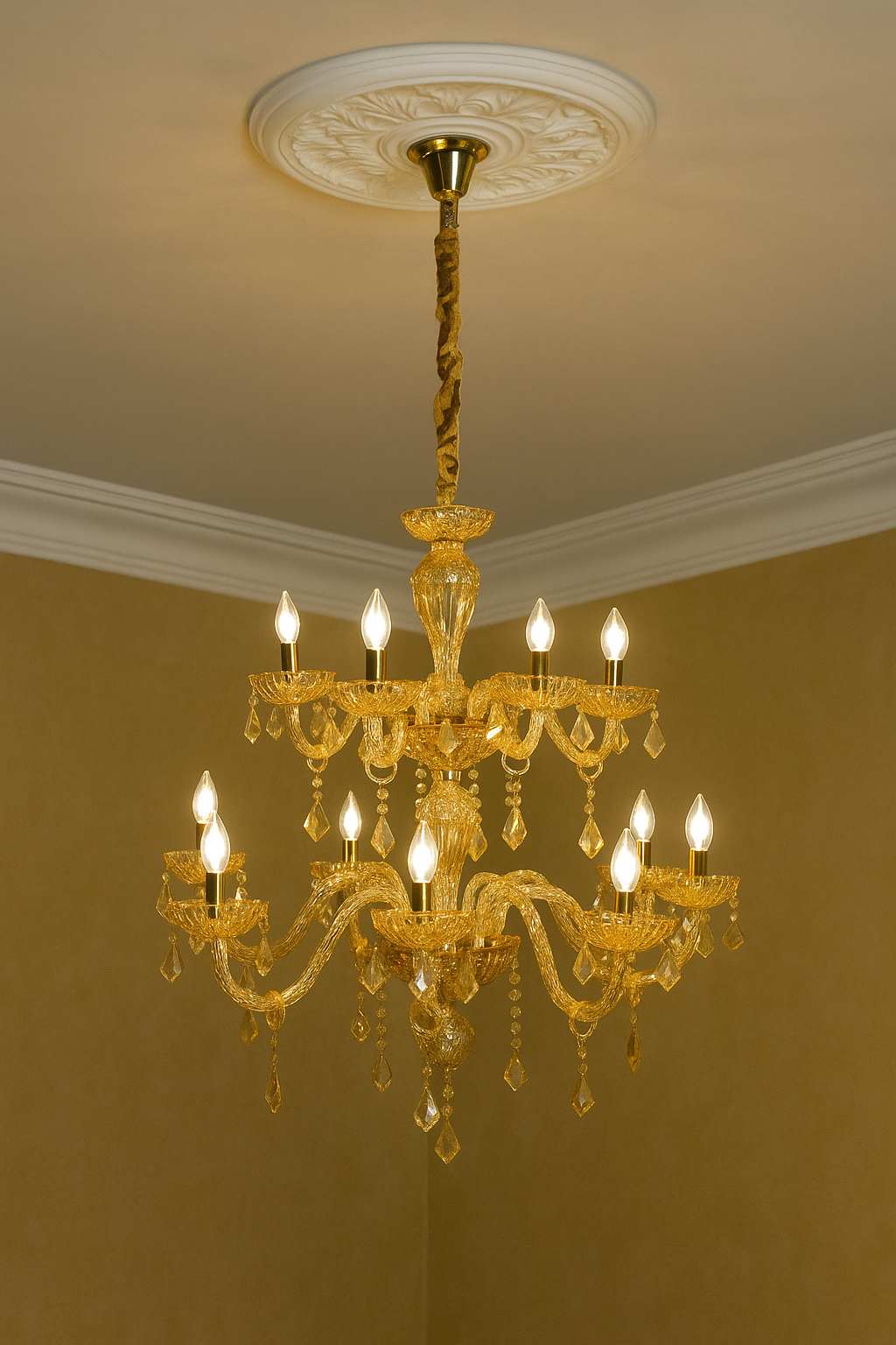 HDC 12-Light Imperial Amber Glow Royal Glass Italian Chandelier For Living Room