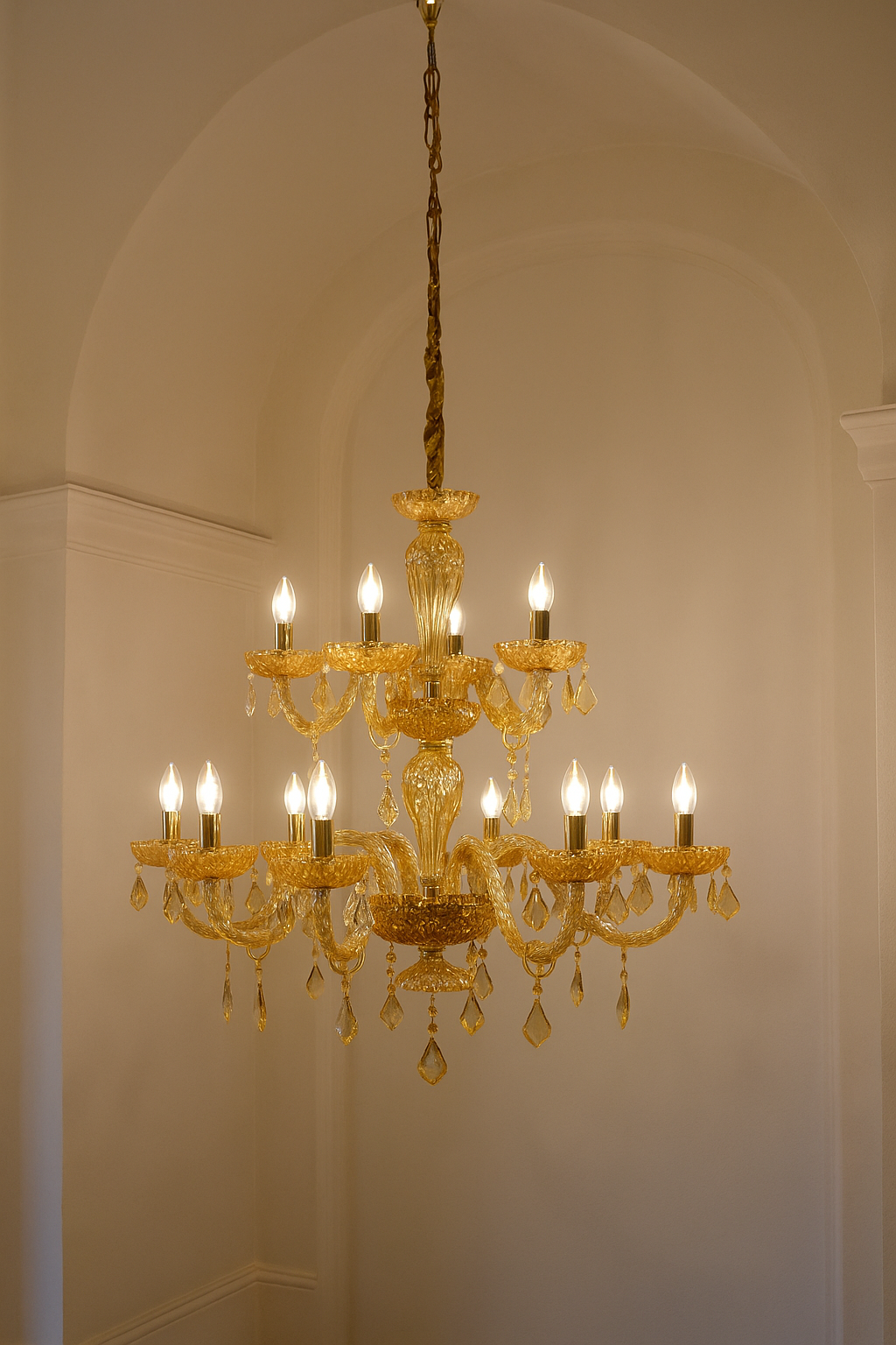 HDC 12-Light Imperial Amber Glow Royal Glass Italian Chandelier For Living Room