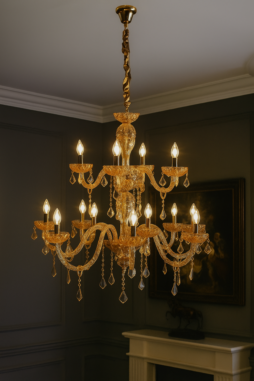 HDC 24-Light Multi-Tier Royal Amber Grandeur Glass Italian Chandelier