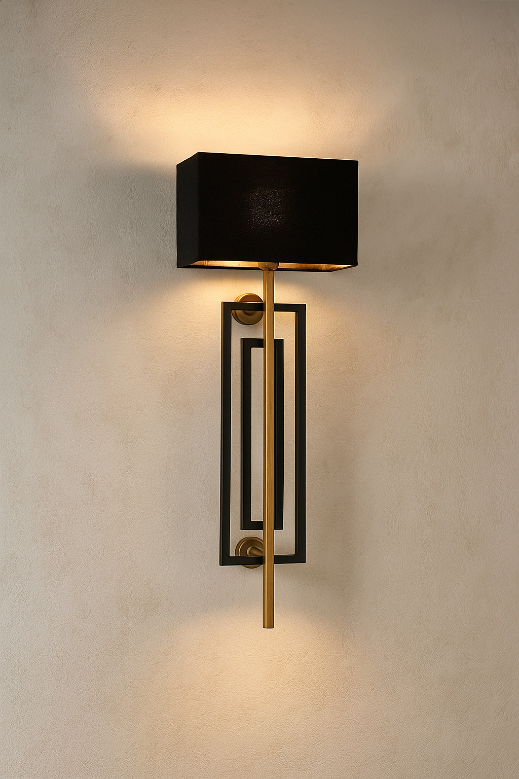 HDC Modern Wall Lamp with Black Fabric Shade & Gold Linear Frame