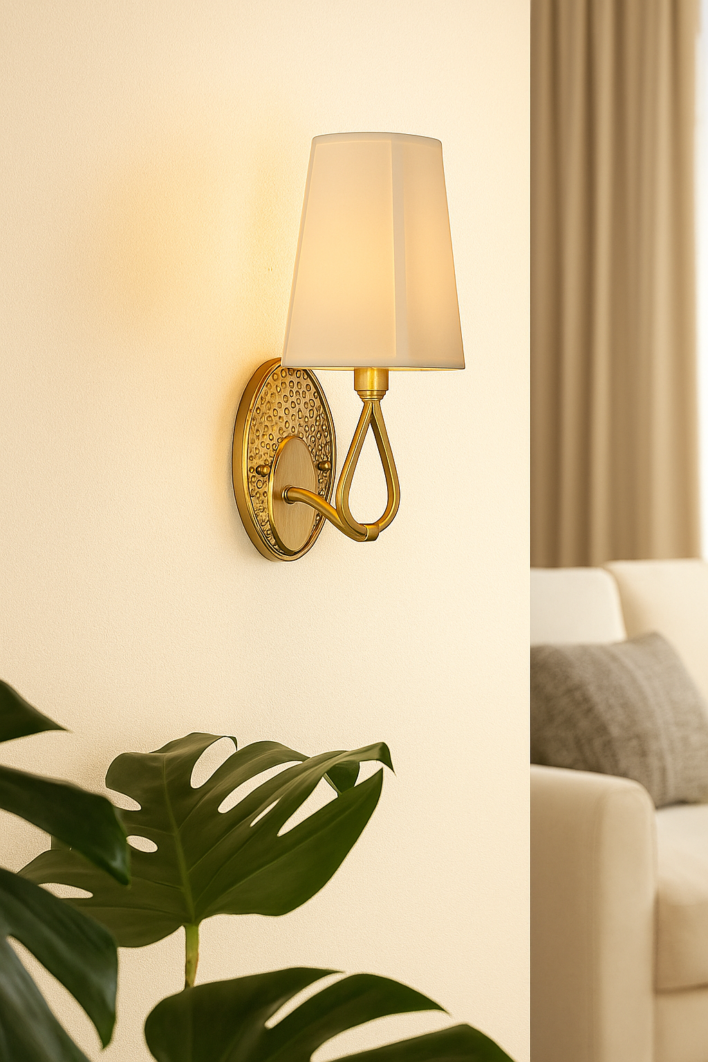 HDC Classic Luxe Wall Lamp with Textured Gold Base & White Fabric Shade
