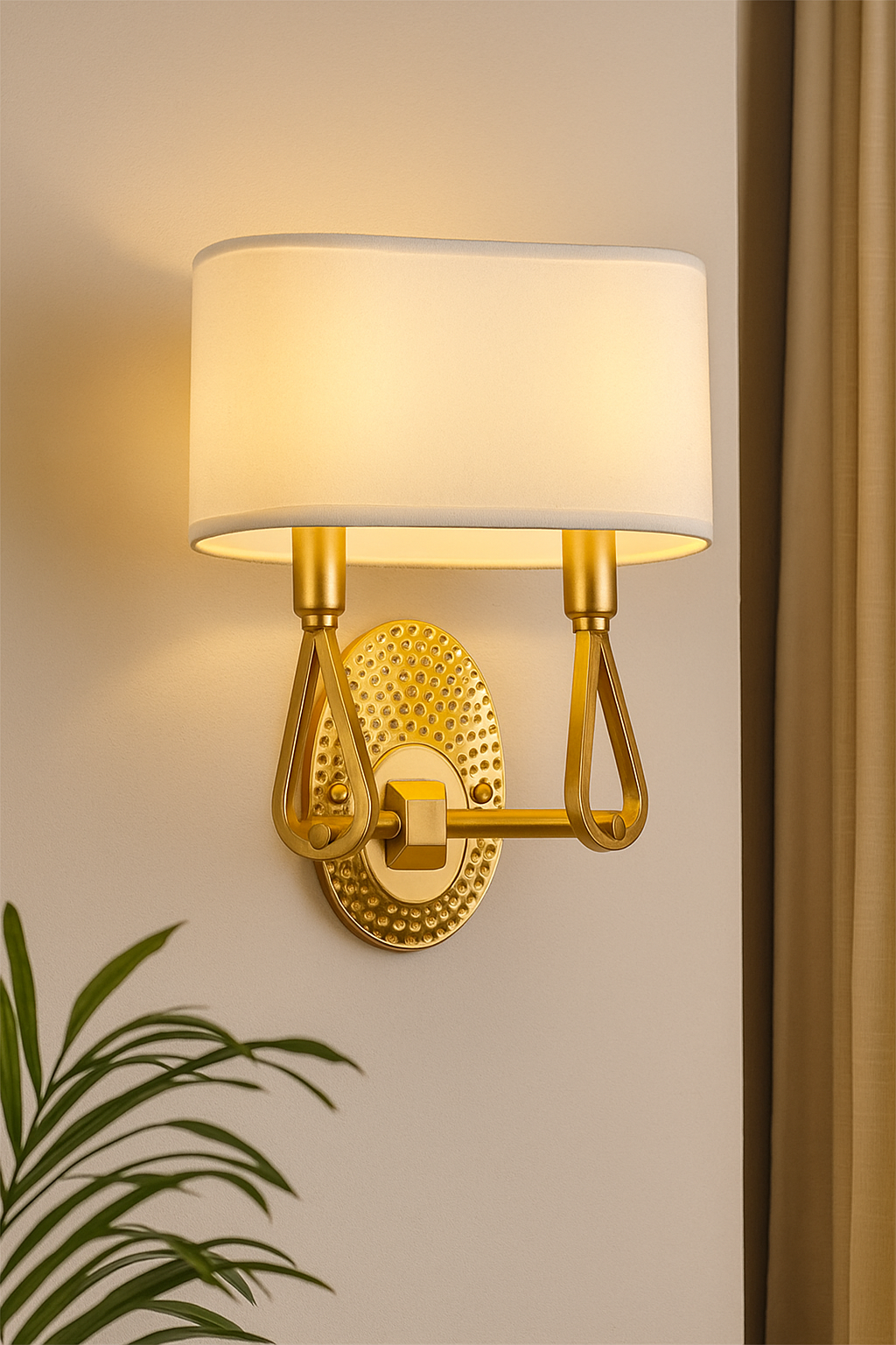 HDC Dual Glow Classic Gold Wall Lamp with White Fabric Shade