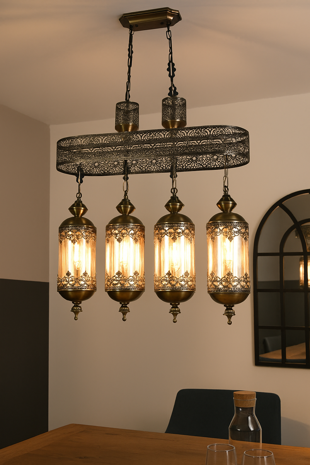 HDC Imperial Vintage Style 4-Pendant Linear Chandelier