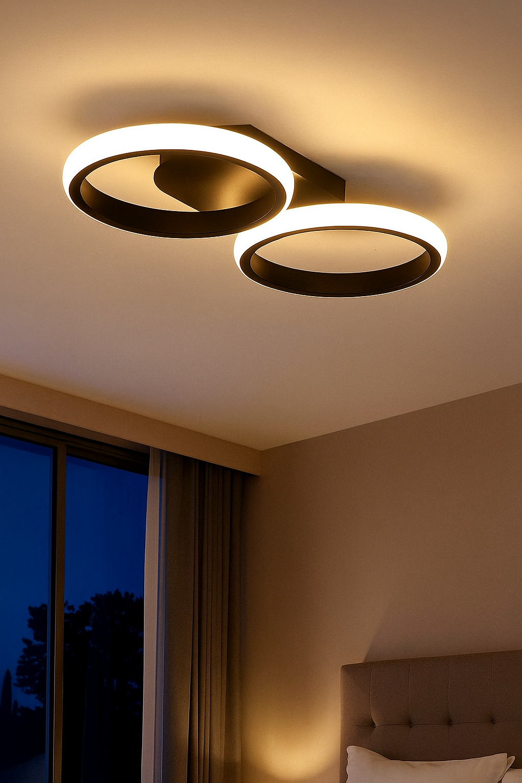 Hdc Modern Dual Ring LED Sleek Black Flush Mount Ceiling Light for Living Room, Bedroom & Office