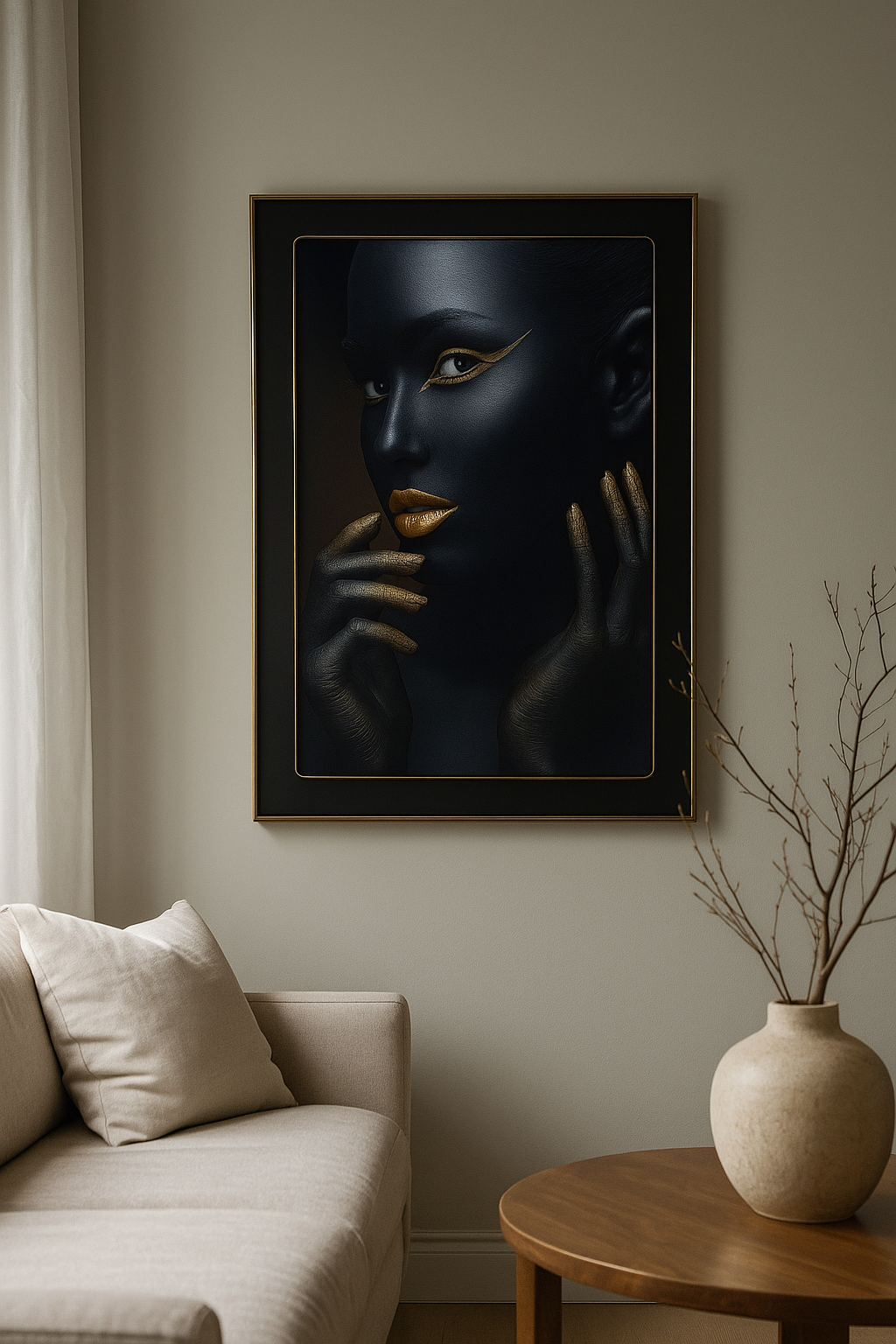 HDC Noir Gold Luxe Portrait Art Canvas Painting Home Decor Crystal Wall Painting