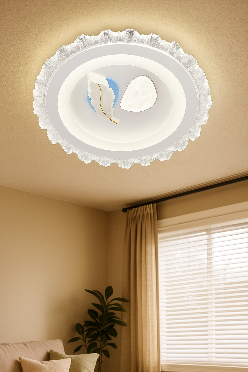 HDC Artistic Crystal Rim Panel Feather Aura LED Ceiling Light