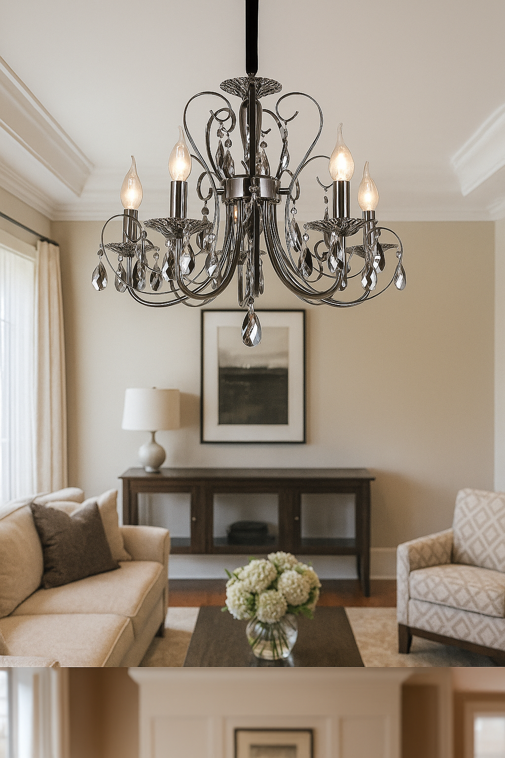 HDC 5-Light Elegant Pearl Black Crystal Chandelier For Living Room