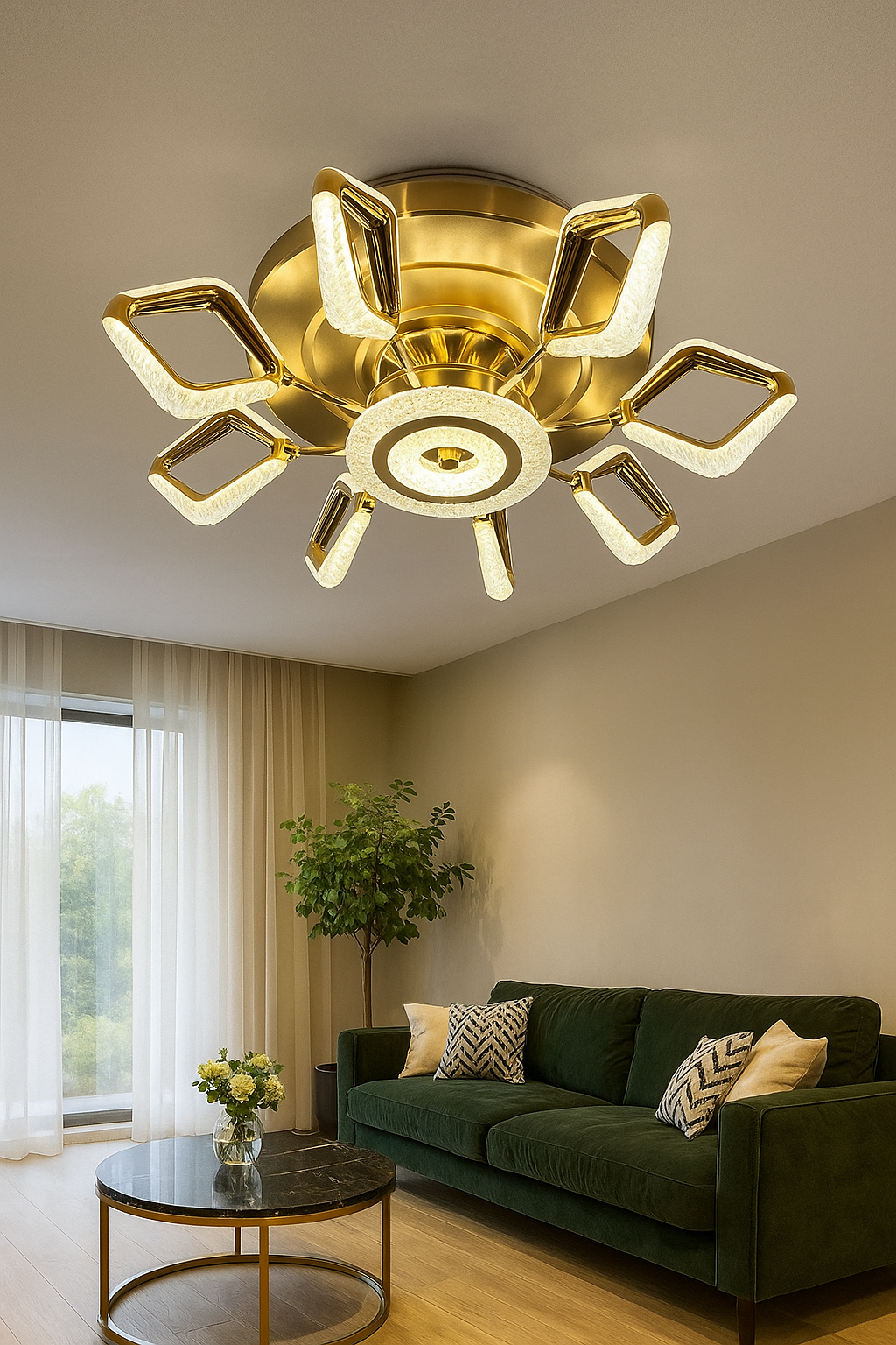 HDC Royale Radiance Crystal-Edge LED Chandelier Fan For Living Room