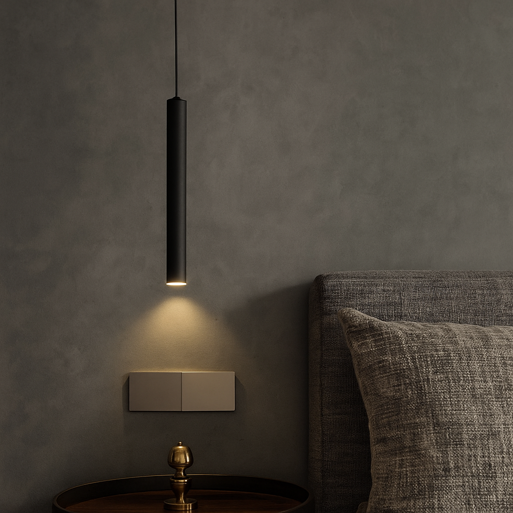 HDC Modern Slim Matte Black Downlight Cylindrical Pendant Light for Bedroom & Living Spaces