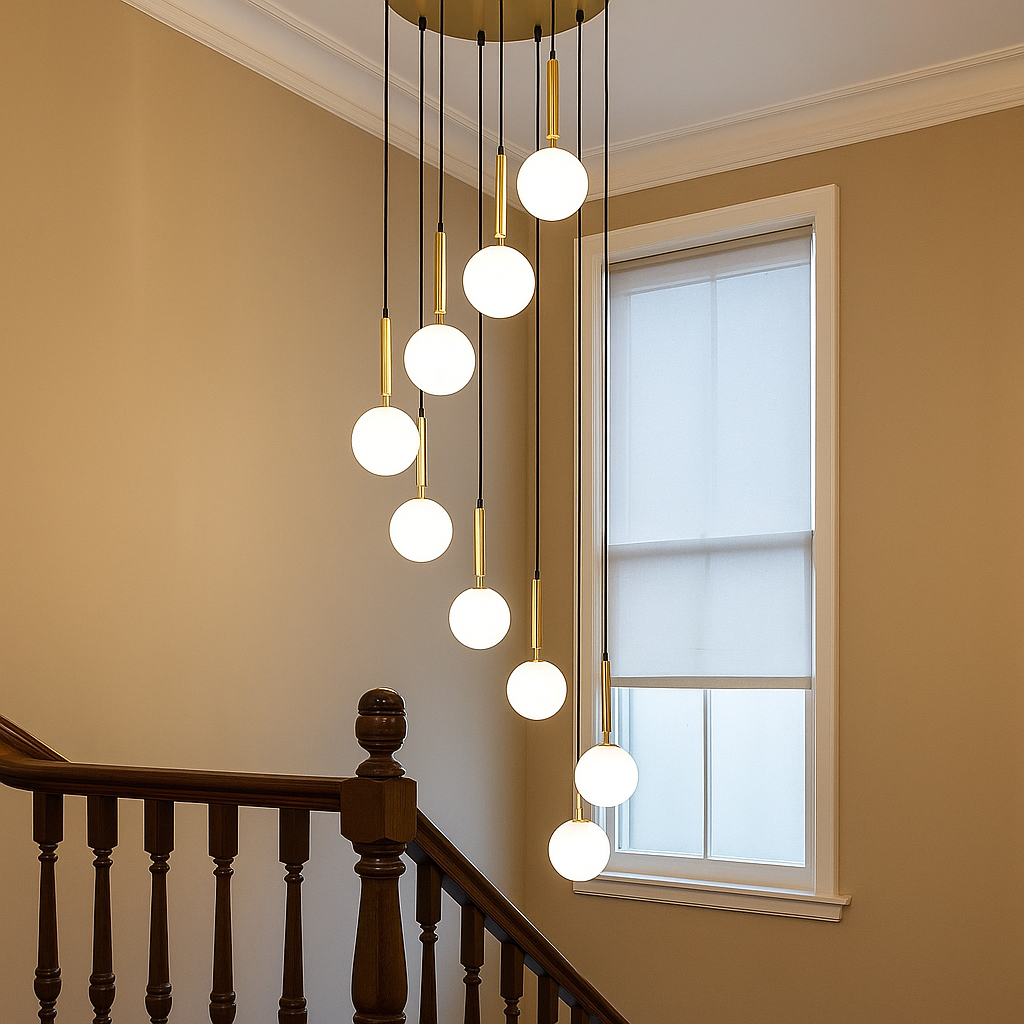 HDC Premium 9-Light Modern Cluster Globe Double Height Chandelier For Staircase