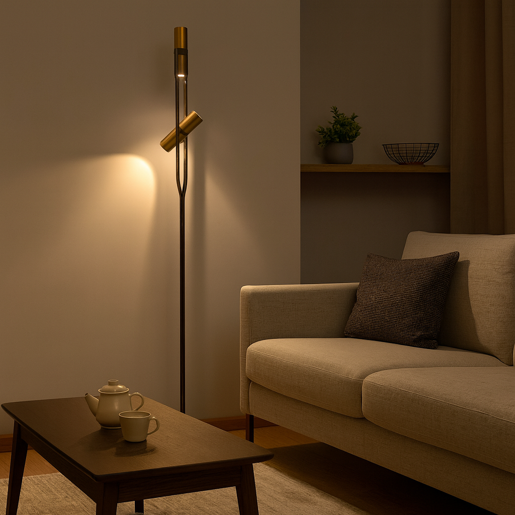 HDC Matte Black & Gold Finish Twin-Beam Modern Metal Adjustable Dual Spot Heads Floor Lamp