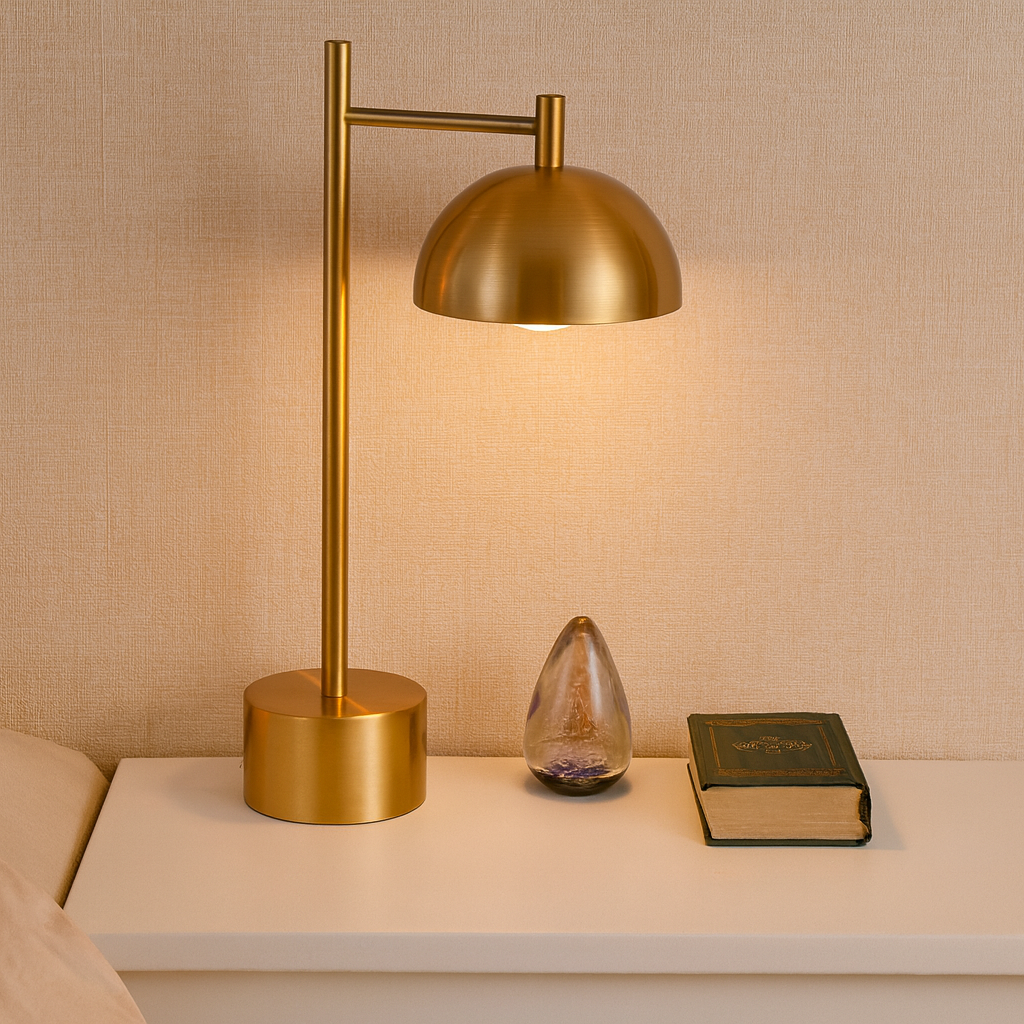 HDC Luxe Brushed Gold Modern Dome Table Lamp For Living Room, Study