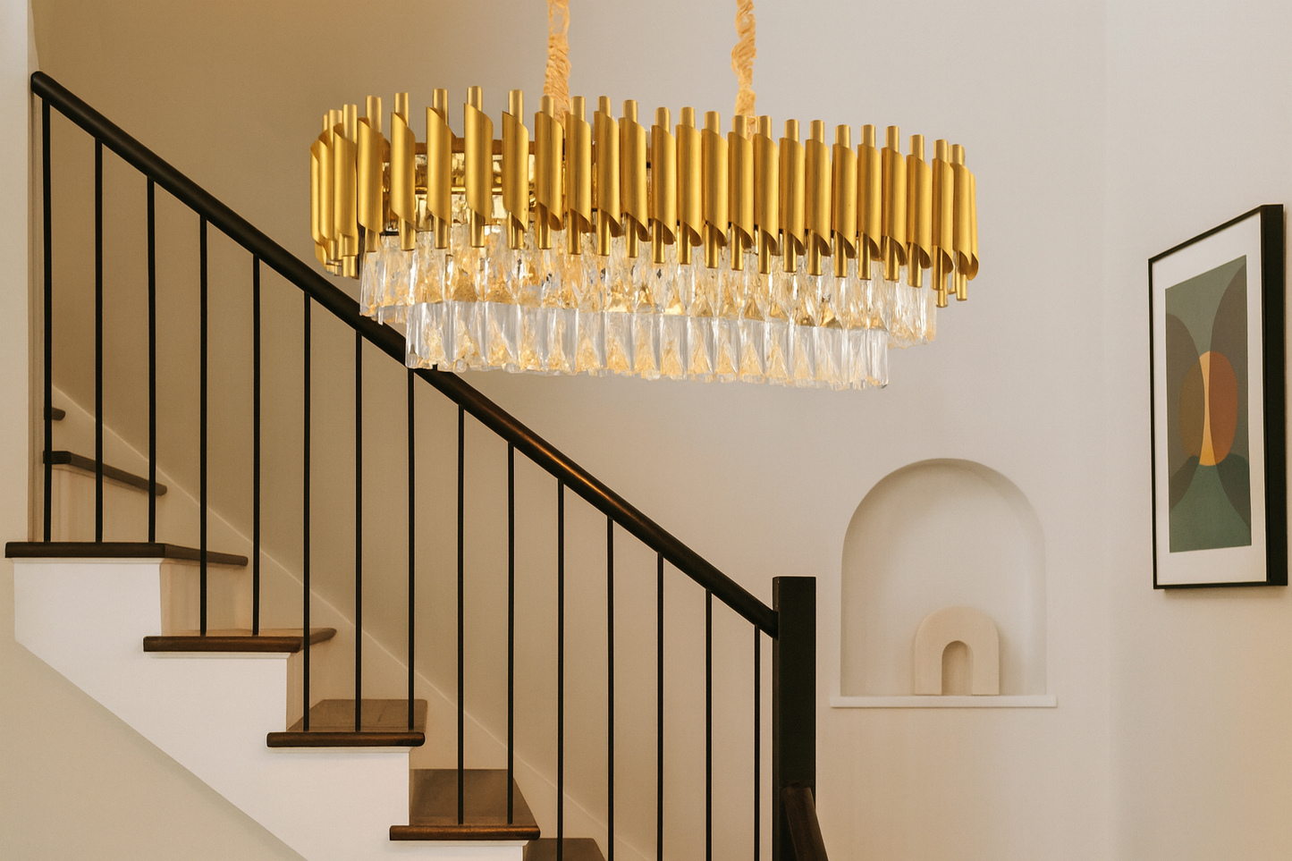 HDC 1200mm Gold Body with Layer Cut Crystal Drops Chandelier For Modern Dining & Living Room