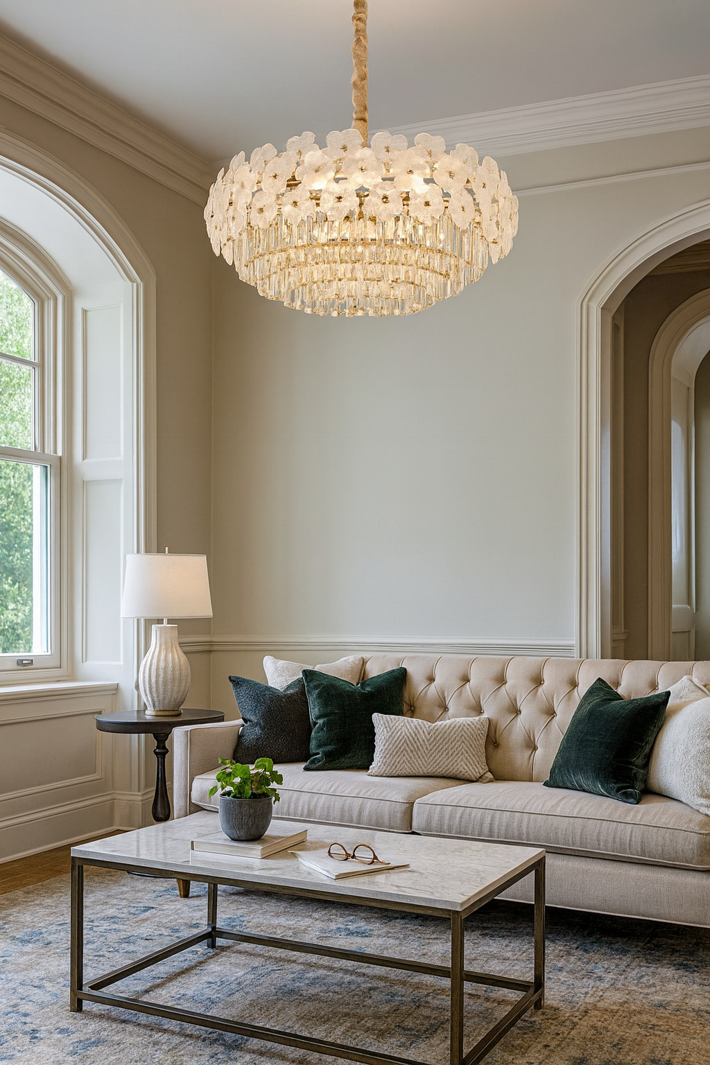 HDC Modern Flower Gold Frame with Multi-Layer Crystal Drops Crystal Chandelier for Living Room, Dining, Bedroom