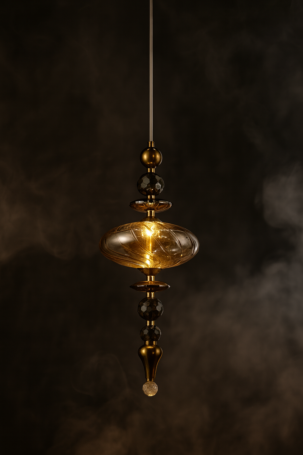 HDC Premium Amber Crystal Metal Glass Hanging Indoor Pendent Light Fixture