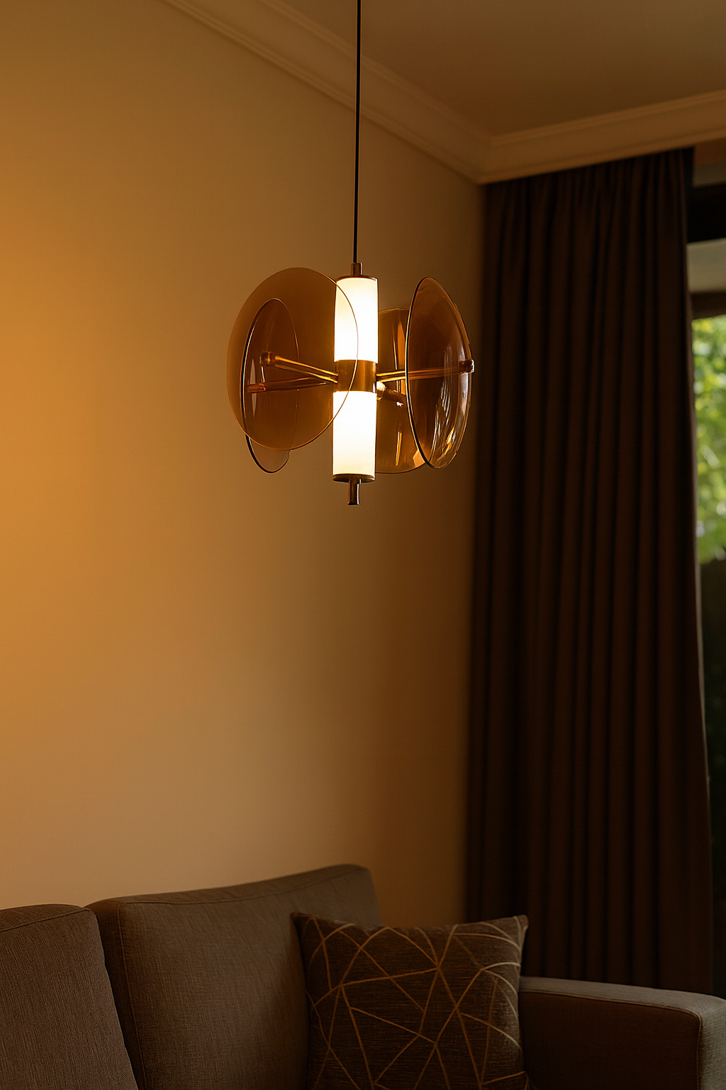 HDC Led 1 Light Tube Amber Glass Pendant Ceiling Lamp Light Fixture - Tricolor