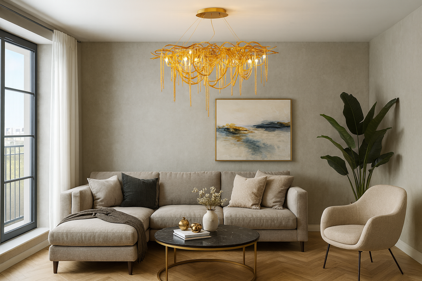 Hdc 1200mm Light luxury modern chain tassel living room dining room chandelier villa lamps