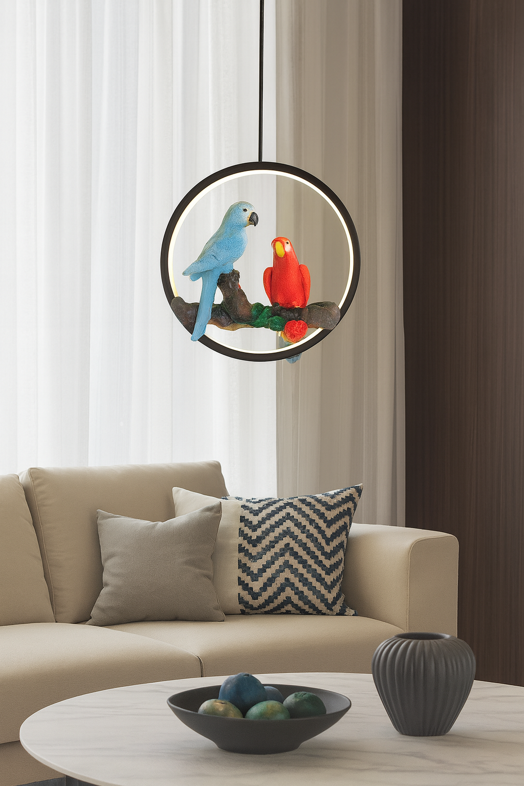 HDC Designer Parrot Ring Pendant Light with Warm LED for Living Room & Kids Room