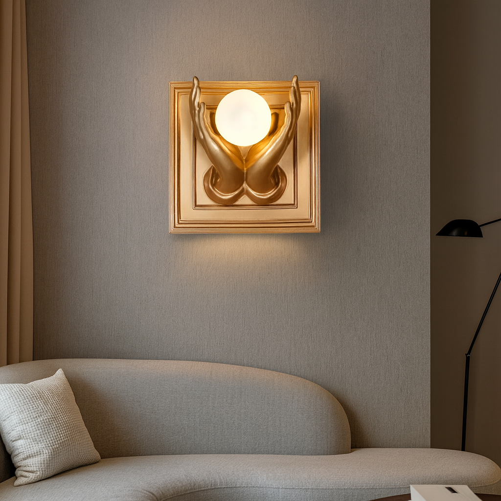 HDC Golden Hands Modern Artistic Decorative LED Wall Light with Opal Globe for Living Room, Bedroom & Hallway