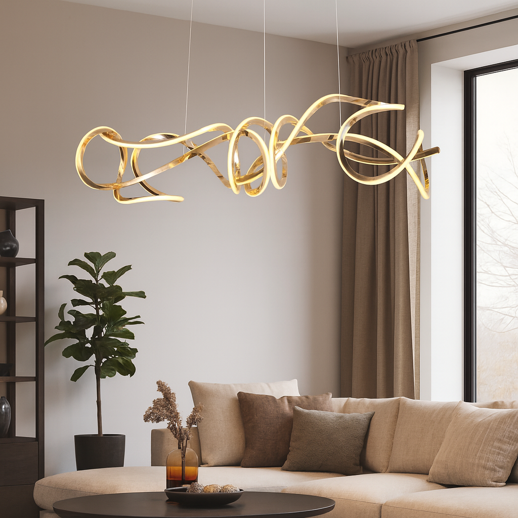 HDC 1500mm Gold Finish Modern Designer Wave Linear LED Chandelier for Dining & Living Spaces