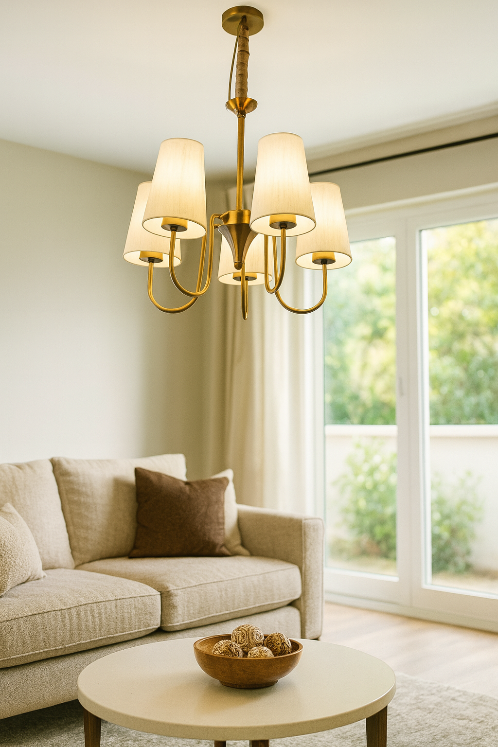 HDC 5 Lights Classic Fabric Shade Chandelier in Gold Finish For Living Room