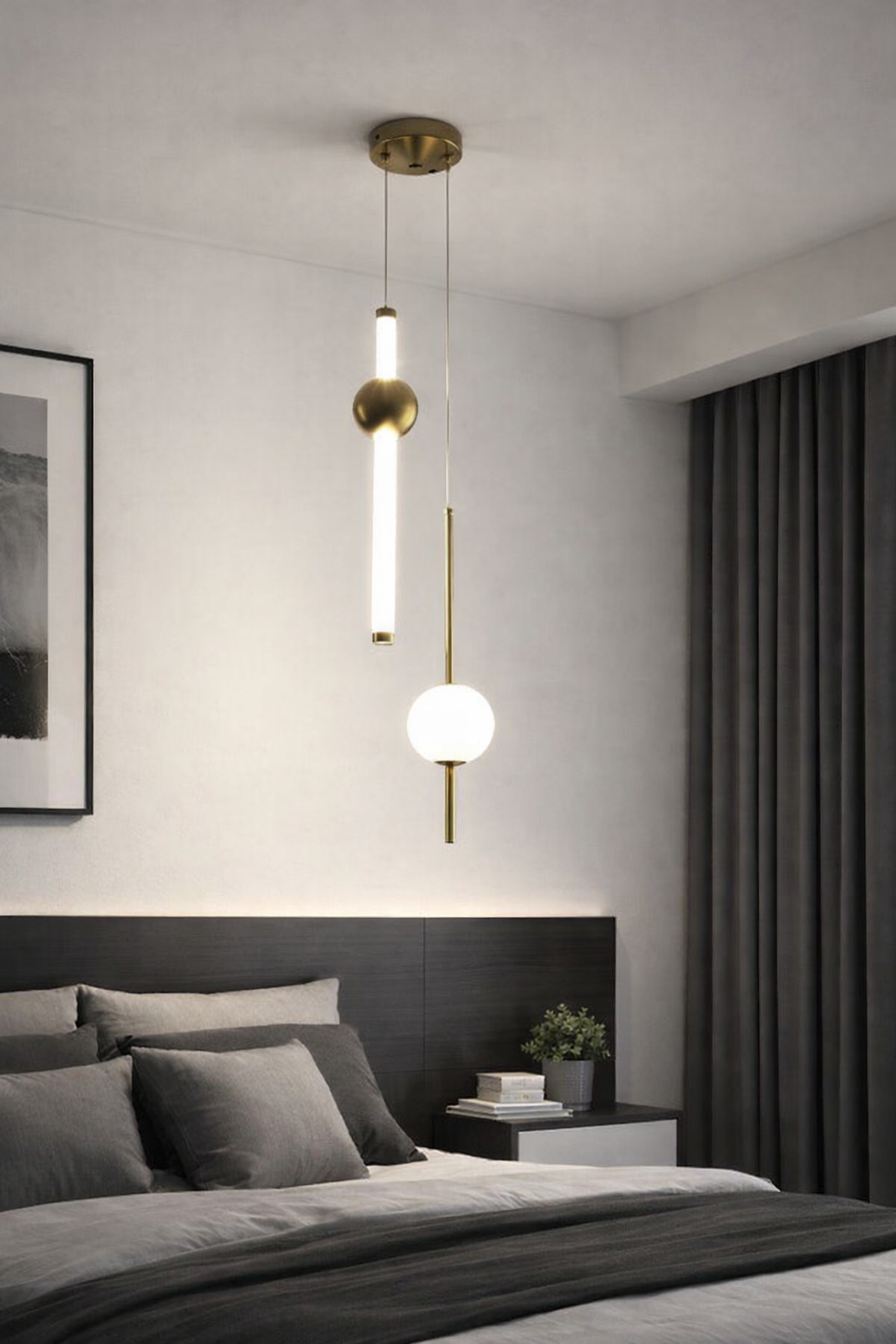 HDC 2 Light Creative White Gold Ceiling Pendant Lamps for Bedside Bedroom Living Room