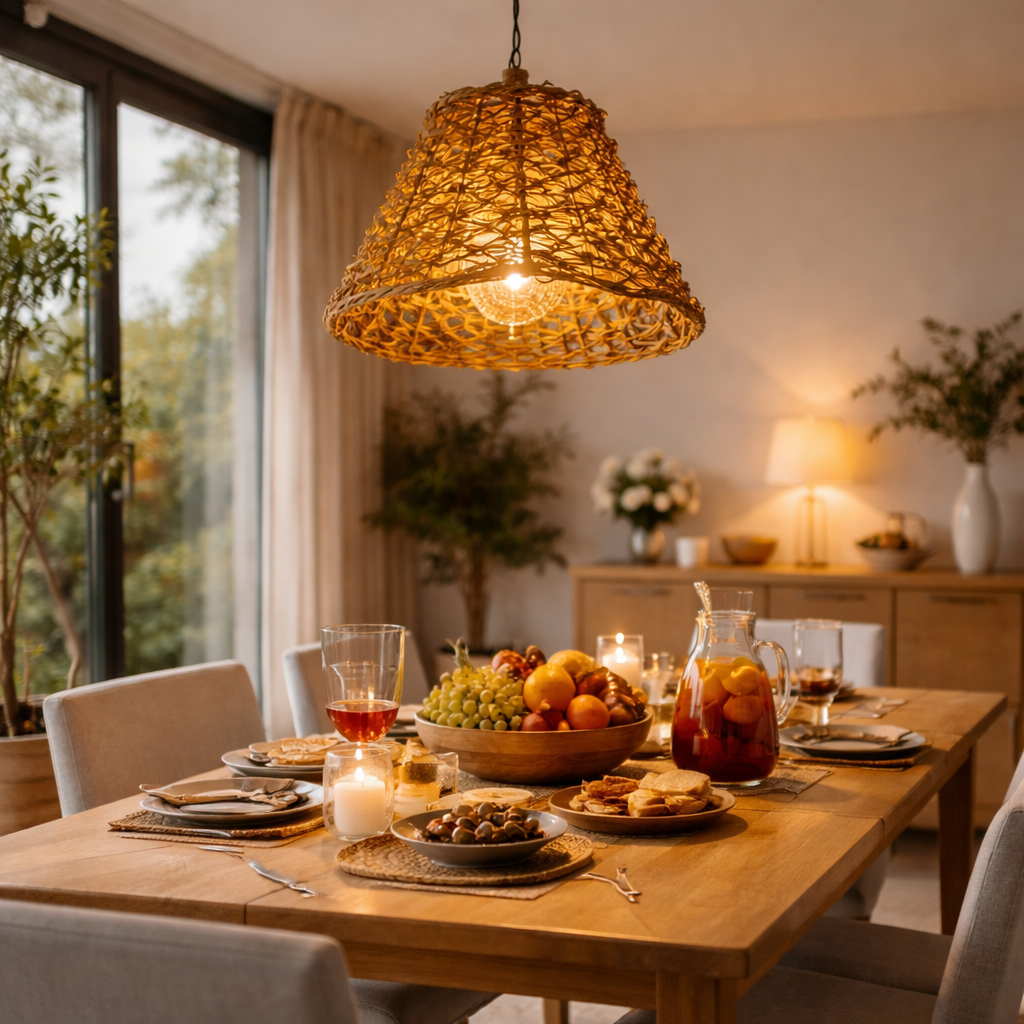 HDC Boho & Rustic Handwoven Cane Natural Rattan Ceiling Pendant Hanging Light For Cafe, Restaurant