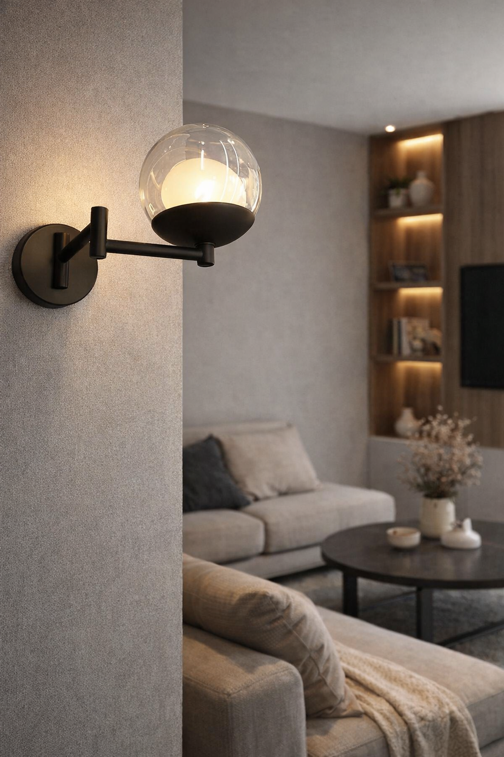 Hdc Modern Black Finish Adjustable Glass Globe Wall Light – Tricolor