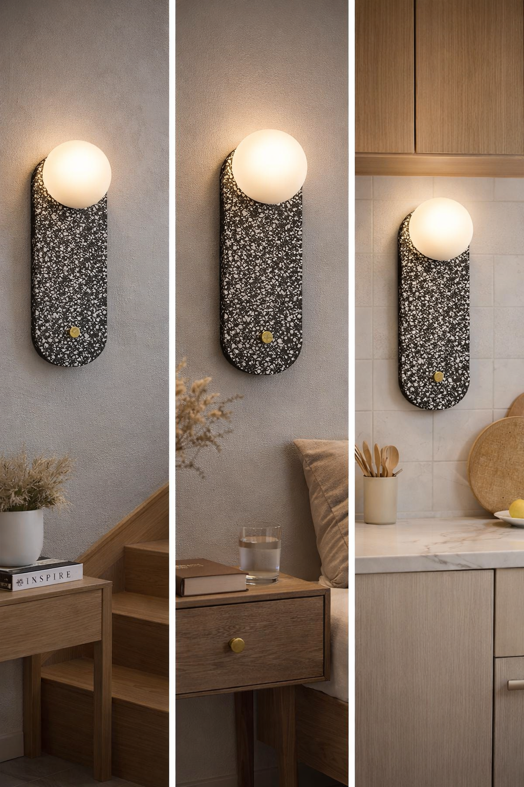 HDC Luxury Textured Stone Finish Wall Light with Opal Globe Shade For Living Room, Bedroom