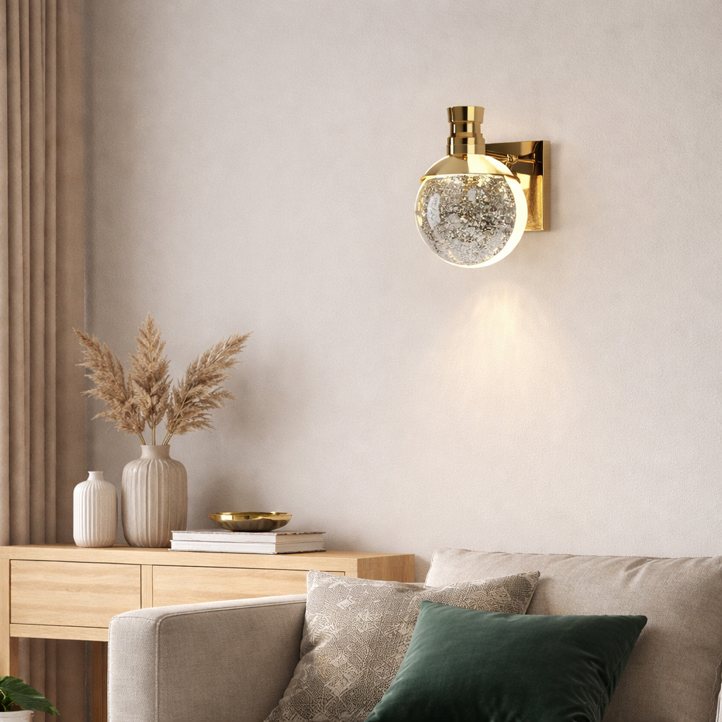 Hdc 12 Watts Crystal Gold LED Wall Lamp Bedside Hallway Light