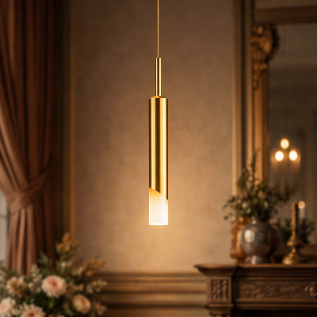 HDC Golden Slim Cylinder LED Pendant Light For Living Room