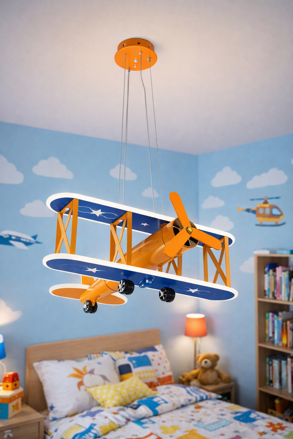 Hdc Retro Airplane Chandelier Boy Bedroom Children's Room Lamp American Creative Led Iron Fighter Kids Room Chandelier