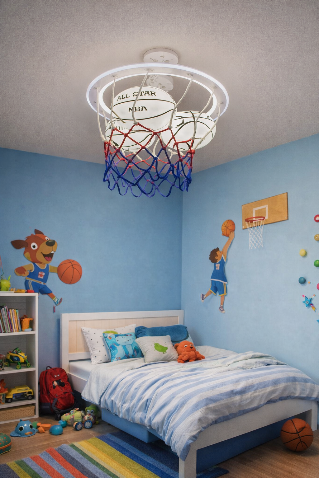 Hdc Premium Kids Basketball Ceiling Light with LED Ring – Sports Theme Bedroom Lighting