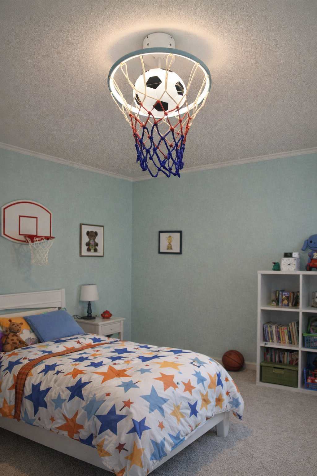 Hdc Kids Football Ceiling Light with Hoop Net Design – Creative Sports Theme LED Light
