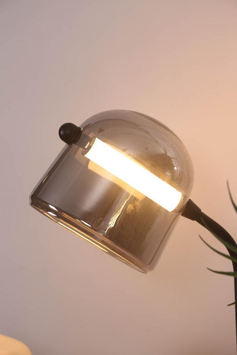 HDC Modern Smoke/Amber Glass Table Lamp with Metal Frame for Living Room, Offices