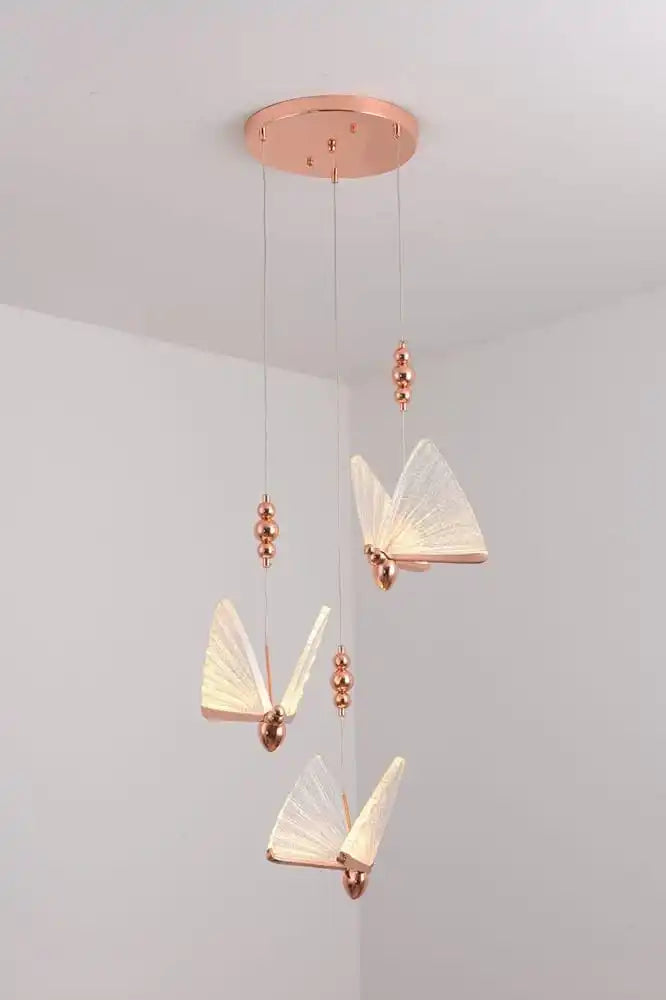 HDC Led 3 Light Gold Butterfly Bedside Hanging Pendant Ceiling Lamp Light Fixture - Warm White