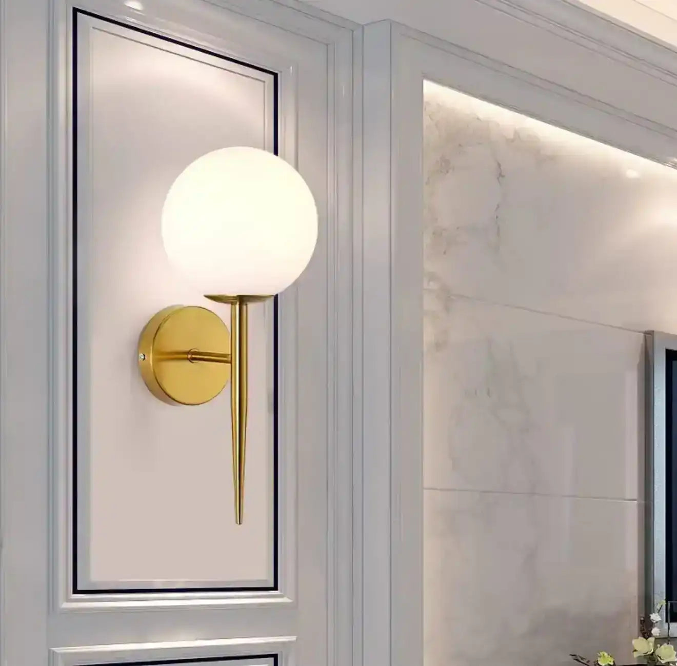 Hdc New Nordic Style Golden Frosted Glass Ball Wall Sconce For Bedroom Bedside Corridor