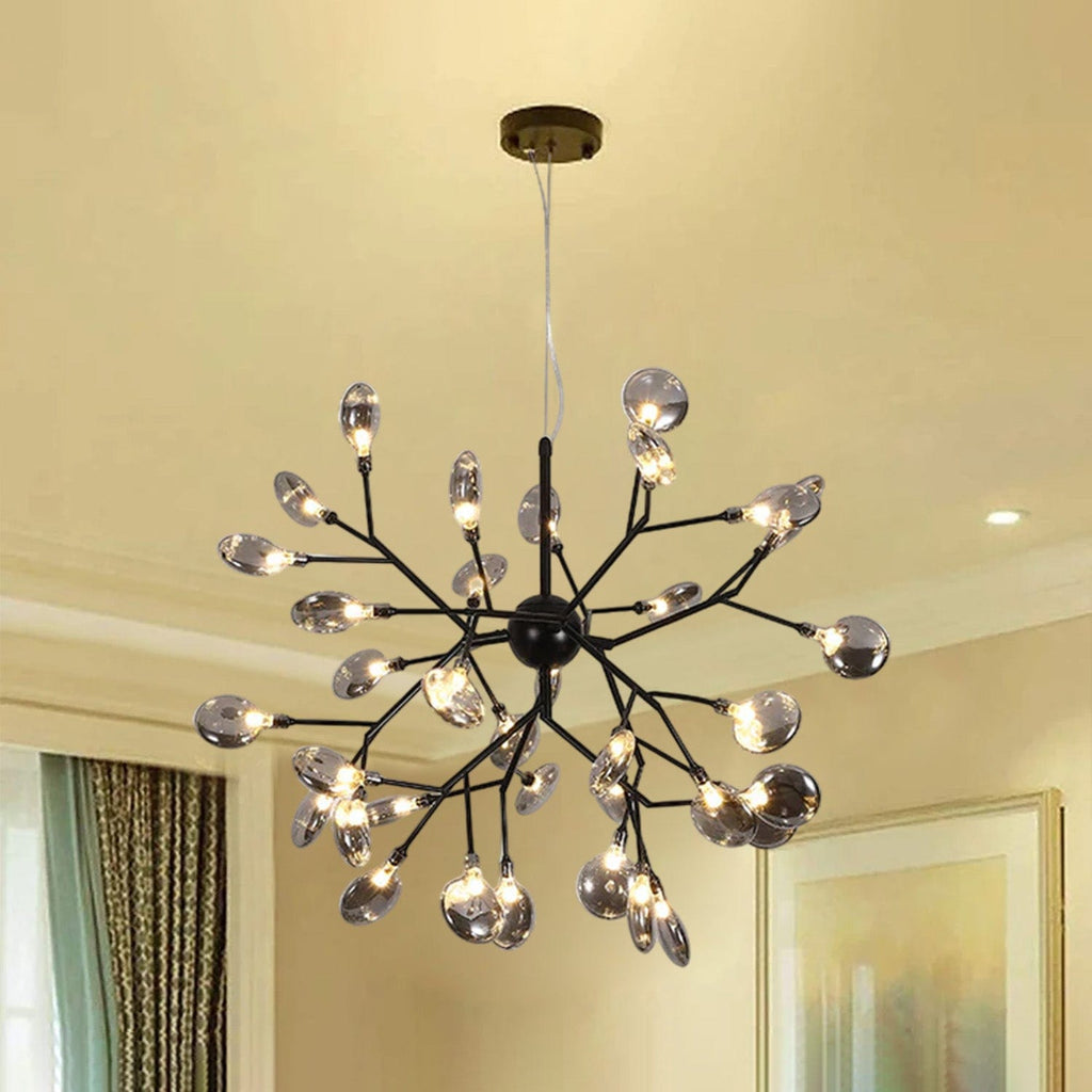 HDC 36 Lights Amber/ Smoke Ball Firefly Black Chandelier Adjustable Brass Heracleum Led Ceiling Light Hanging Lamp - Warm White
