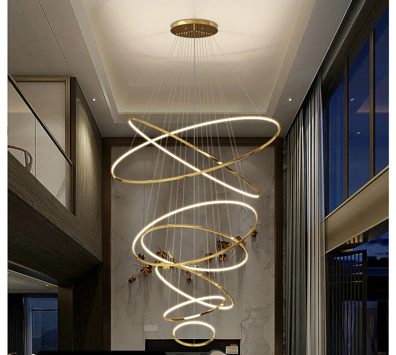HDC 10 Lights 10 Rings Gold Body Led Chandelier Hanging Lamp - Tricolor
