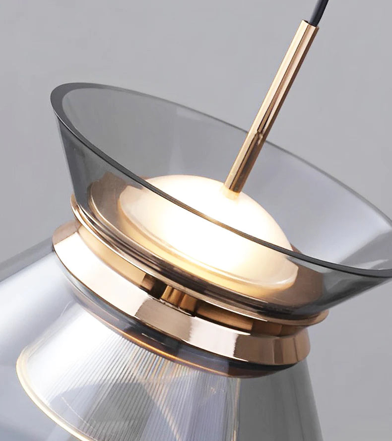 Hdc 1 Light Led Glass Smoky Black Gold Pendant Ceiling Light - Warm White