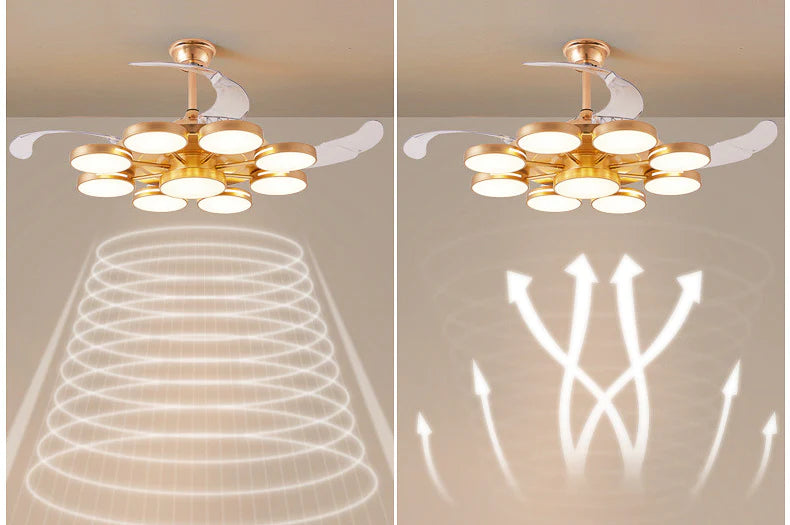 Hdc Invisible Gold Rings Ceiling Fan Chandelier With Remote 4 Retractable Abs Blades - Warm White