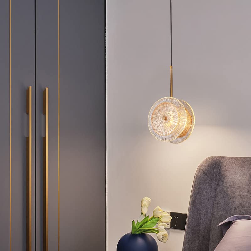 Hdc led 1-Light Gold Glass Disc Hanging Pendant Ceiling Light